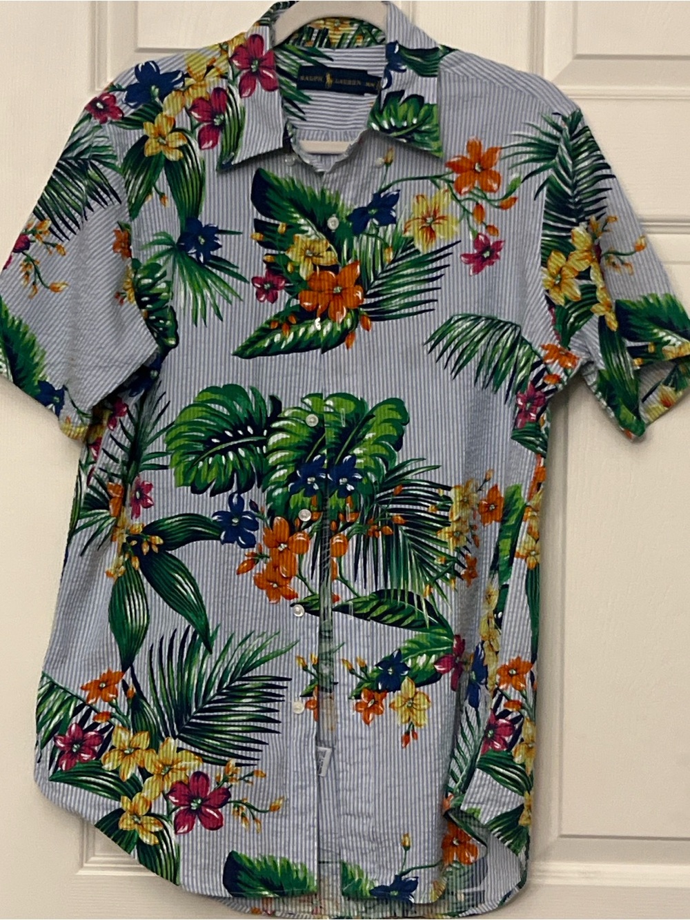 Ralph Lauren Blue and Green Tropical Floral Short-Sleeve Button-Down Shirt